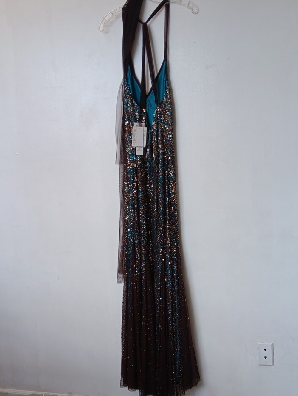 Scala Teal & Brown Sequin Strappy Maxi Gown - Picture 2 of 13